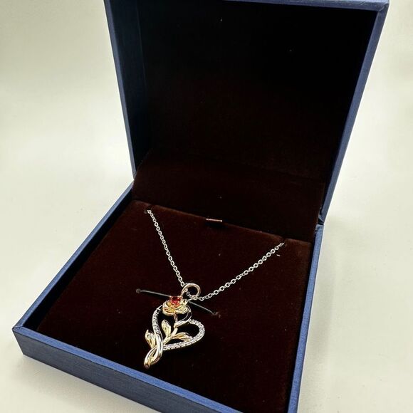 NIB, RG/WG Rose and Heart "I love you" 18k GP over 925 necklace! - Picture 9 of 11